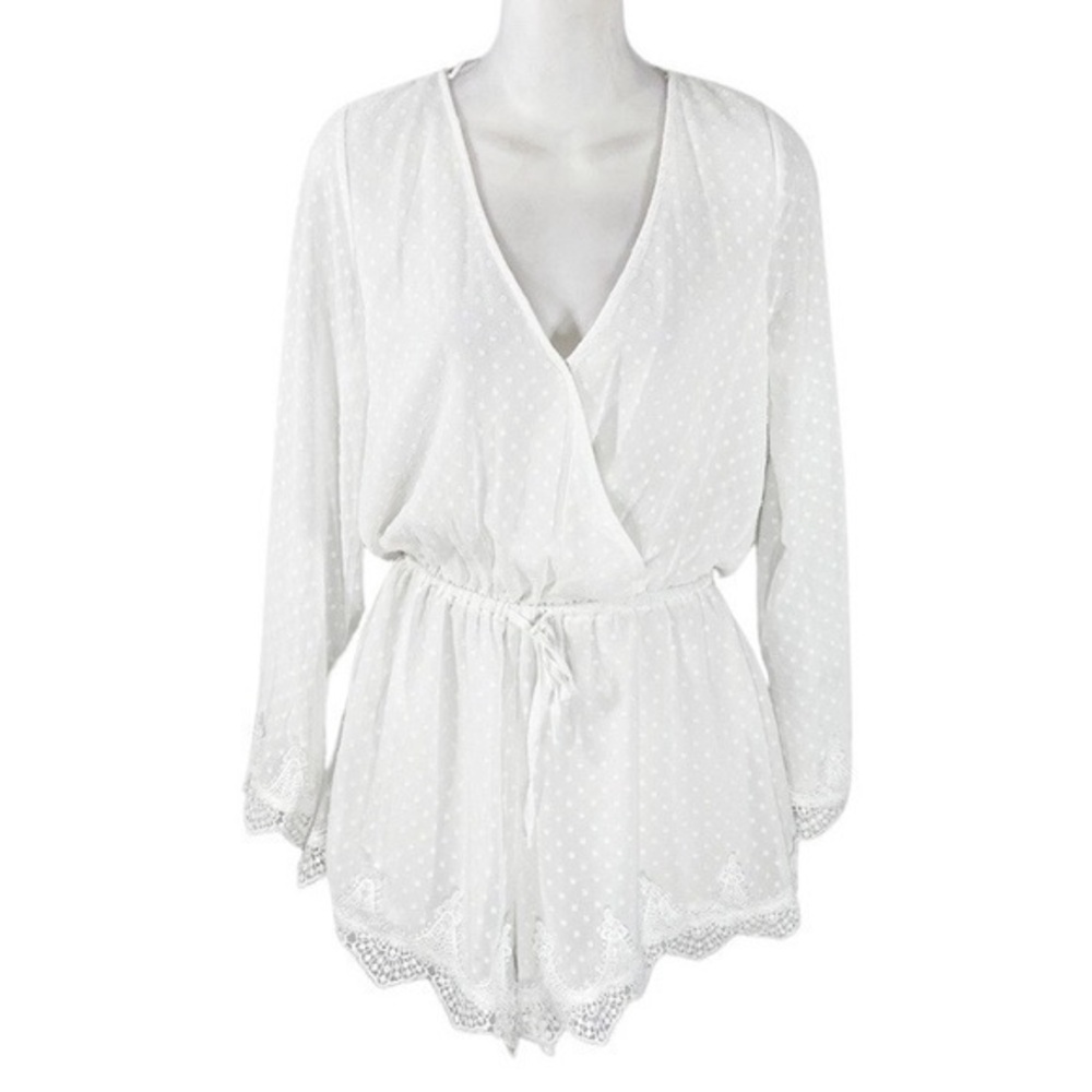 ShowPo white embroidered lace drawstring waist romper GG6